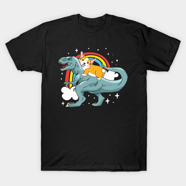 Corgi Riding Dinosaur T-Shirt by AngelBeez29